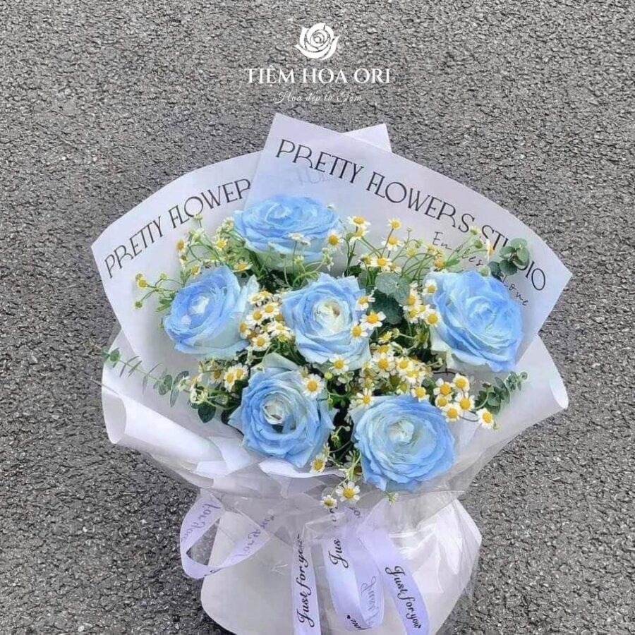 Bó Hoa Blue Rose Tone Xanh Biển 6 Bông